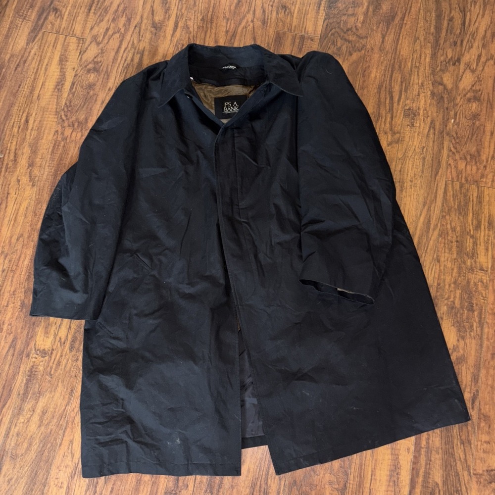 Jos A. Bank Wool Lined Trench Coat Men's 52R Black Designer